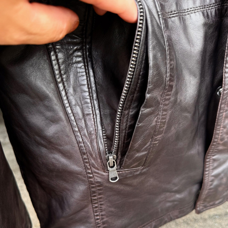 Herre vinter læderjakke 2196 - Blød brun lammeskind - Freja skind