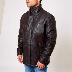 Herre vinter læderjakke 2196 - Blød brun lammeskind - Freja skind