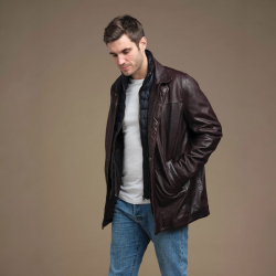 Herre vinter læderjakke 2196 - Blød brun lammeskind - Freja skind
