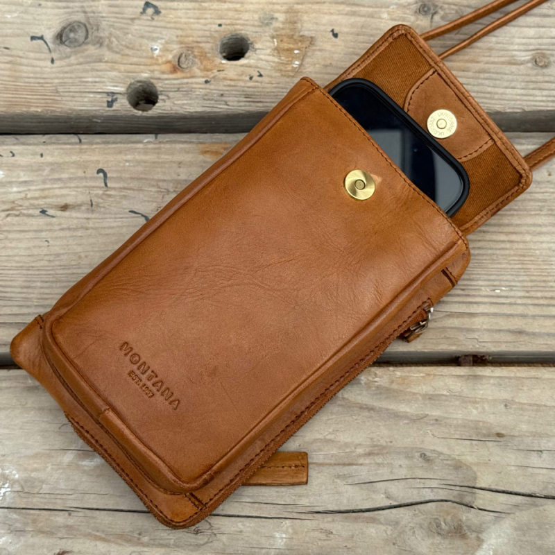Esino mobilhängare för stor mobil - Svart el. cognac skinn - Montana