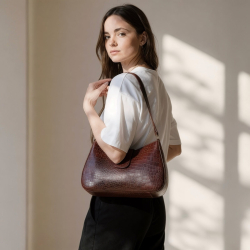 Gladys skuldertaske i croco præget skind - To remme - UR 1216 Leather design