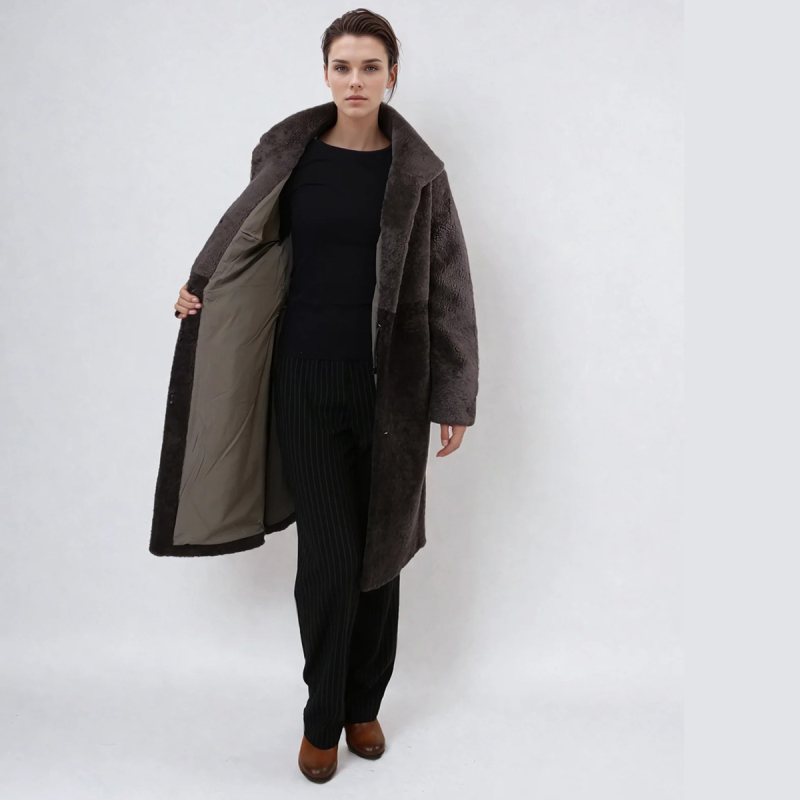 Filuka curly lamb damjacka - Mjuk och varm - Taupe - Levinsky