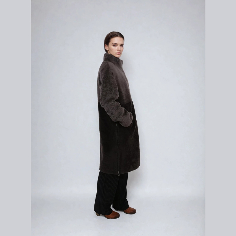 Filuka curly lamb damjacka - Mjuk och varm - Taupe - Levinsky