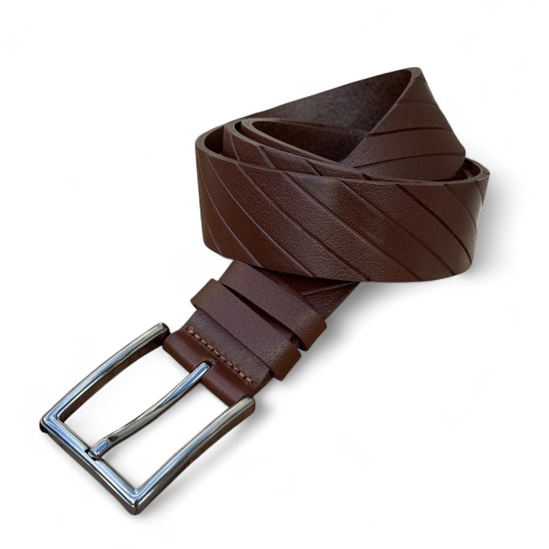 Brun Stripes herrebælte  - kernelæder - Freja skind