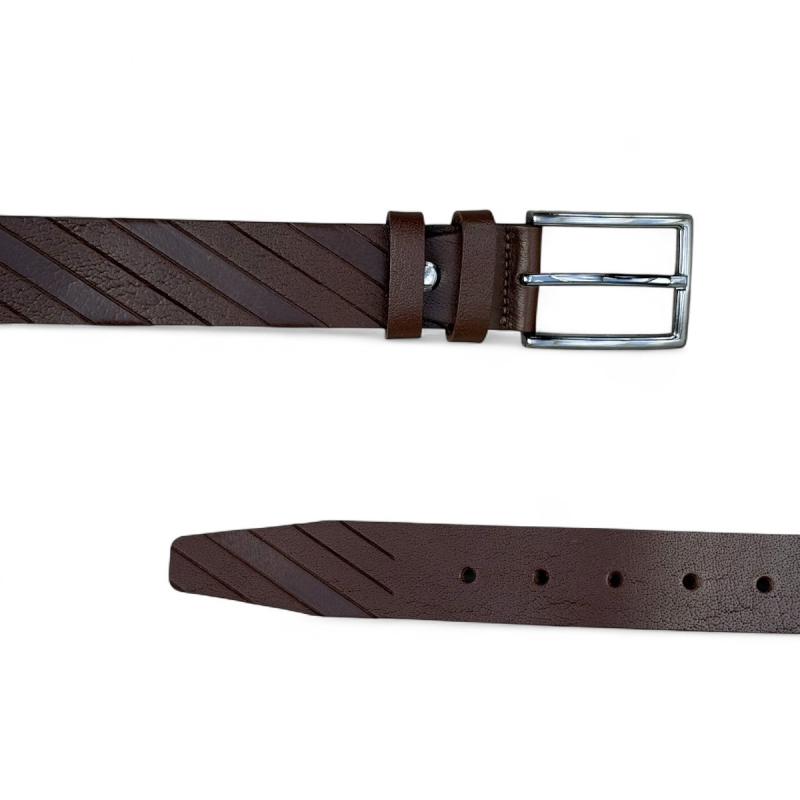 Brun Stripes herrebælte  - kernelæder - Freja skind