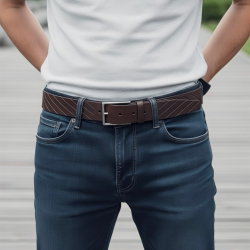 Brun Stripes herrebælte  - kernelæder - Freja skind