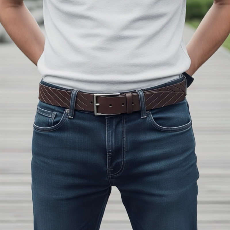 Brun Stripes herrebælte  - kernelæder - Freja skind