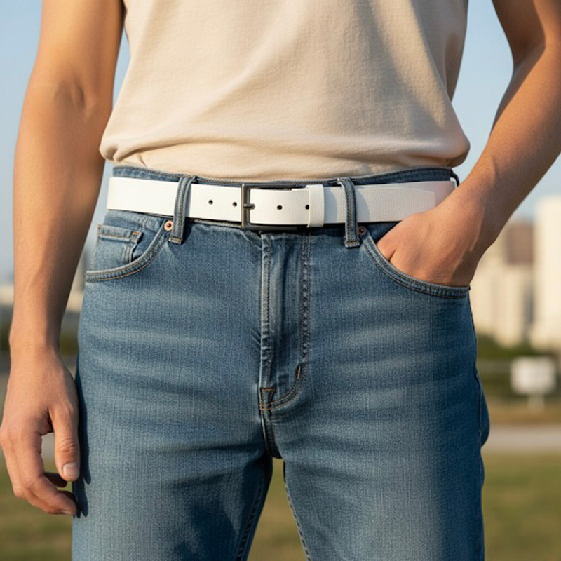 Hvid læderbælte i kernelæder - Freja skind