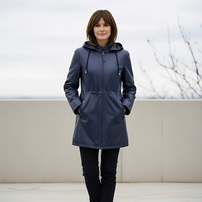 Sienne dame overgangsjakke i blød blå lammeskind - Freja skind