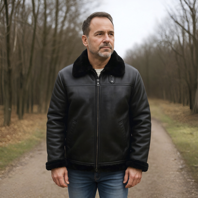 Sort herre rulamsjakke - Vinterjakke - Huston fra Freja skind