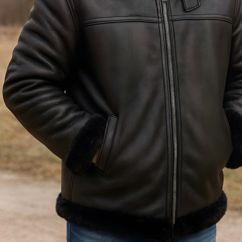 Sort herre rulamsjakke - Vinterjakke - Huston fra Freja skind