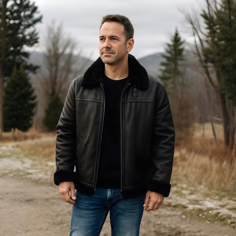 Sort herre rulamsjakke - Vinterjakke - Huston fra Freja skind