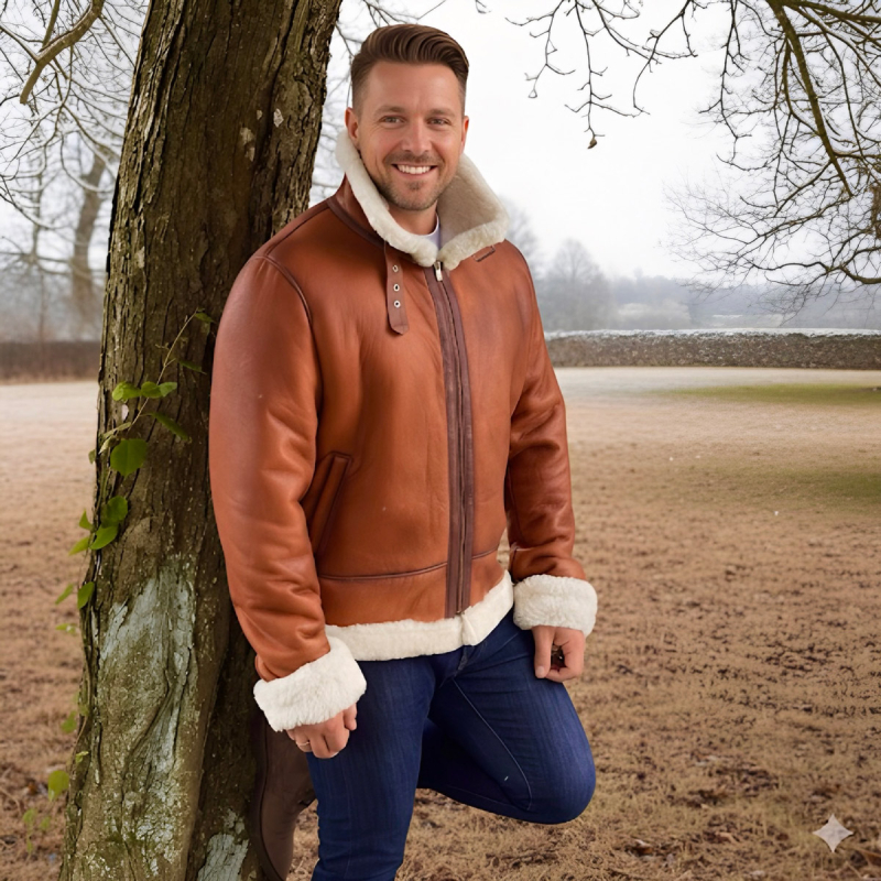 Alaska rulamsjakke herre - Super varm vinterjakke - Patineret cognac - Freja skind