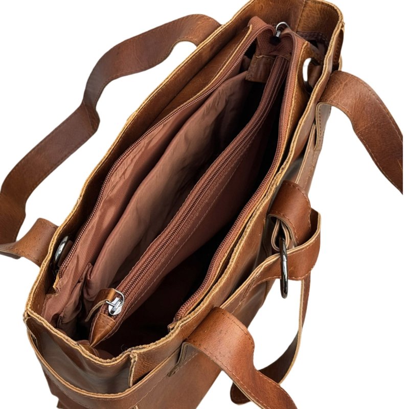 Bianca skuldertaske i patineret cognac bøffellæder - UR 898 - Leather design - Freja skind