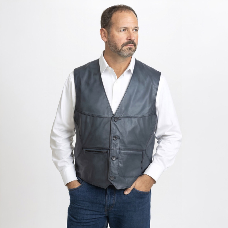 Grå herre skindvest med sidelommer