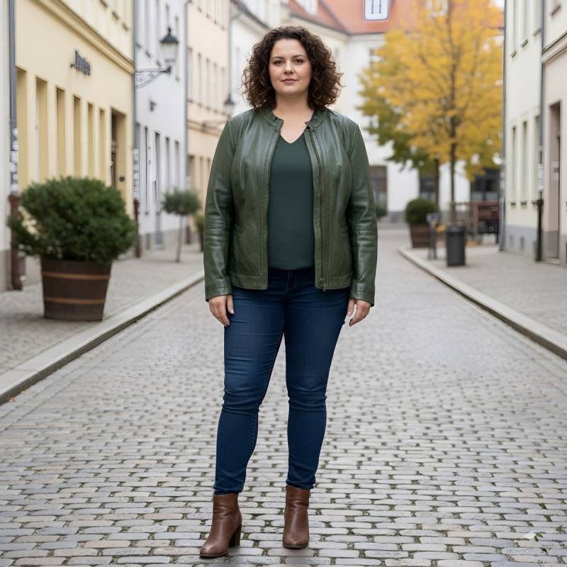 Martha dam läderjacka - Comfort fit - Super mjukt grönt läder