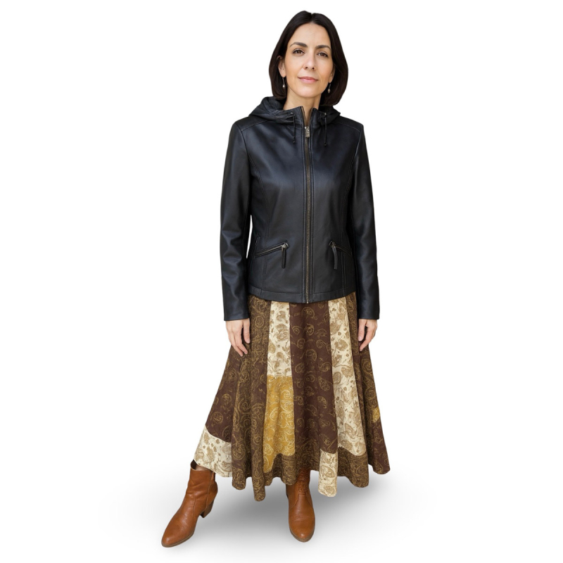 Stella dame skindjakke med aft hætte -  sort lammeskind - overgangsjakke - Freja skind