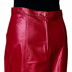 Gry skindnederdel - Lang model med sidelommer - Rød lammeskind - Freja skind