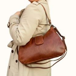 Gladys skuldertaske i cognac skind - Leather design