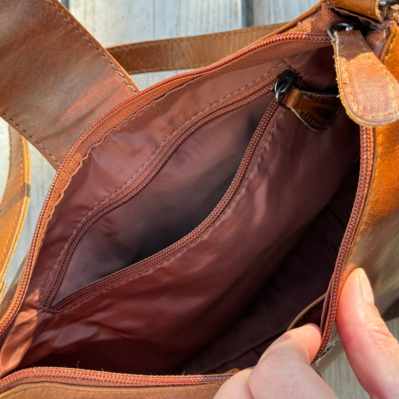 Gladys skuldertaske i cognac skind - Leather design