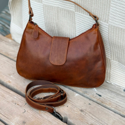 Gladys skuldertaske i cognac skind - Leather design