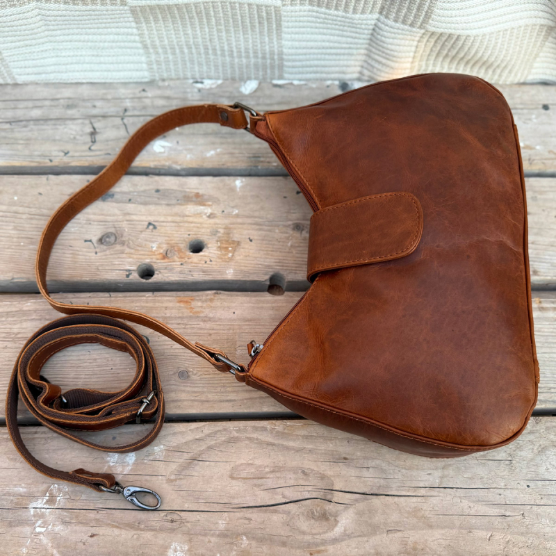 Gladys skuldertaske i cognac skind - Leather design
