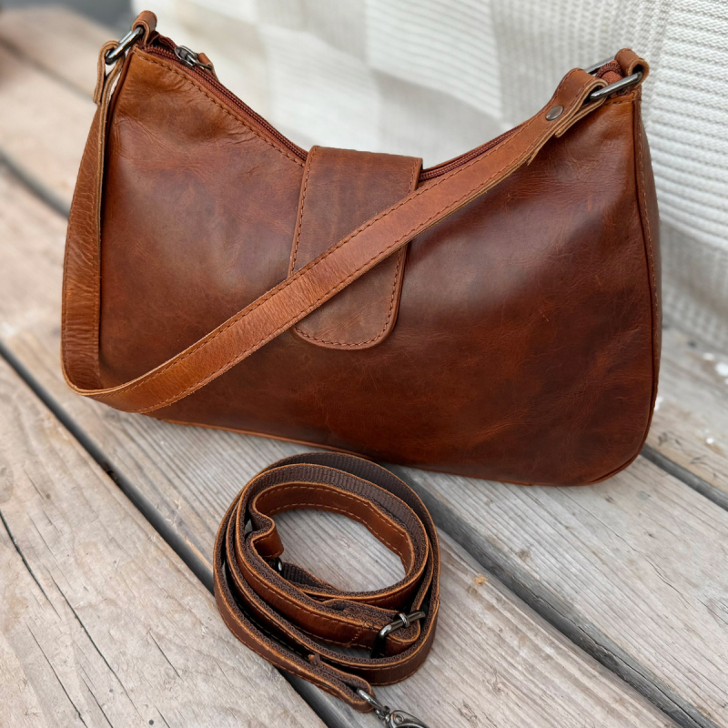 Gladys skuldertaske i cognac skind - Leather design