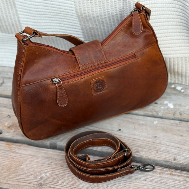 Gladys skuldertaske i cognac skind - Leather design