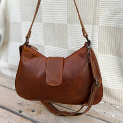 Gladys skuldertaske i cognac skind - Leather design