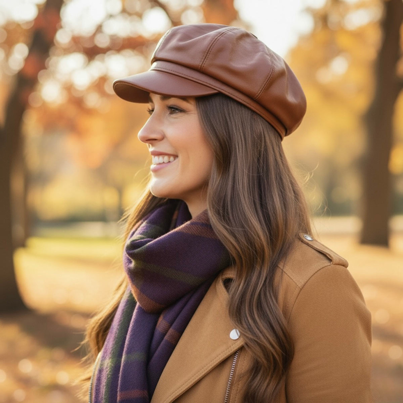 Dame skindhat i blød cognac lammeskind - Freja skind