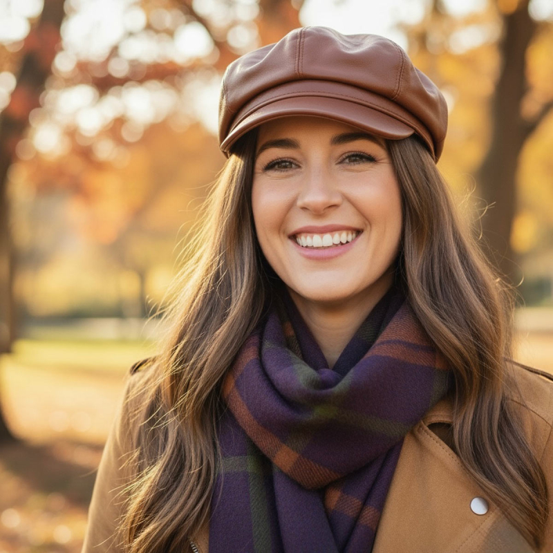 Dame skindhat i blød cognac lammeskind - Freja skind
