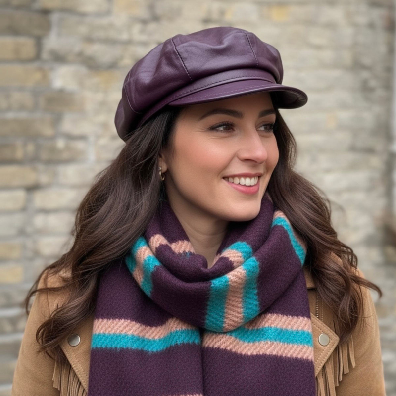 Lila dam läderhatt - Freja Skind design - Mjuk lammskinn