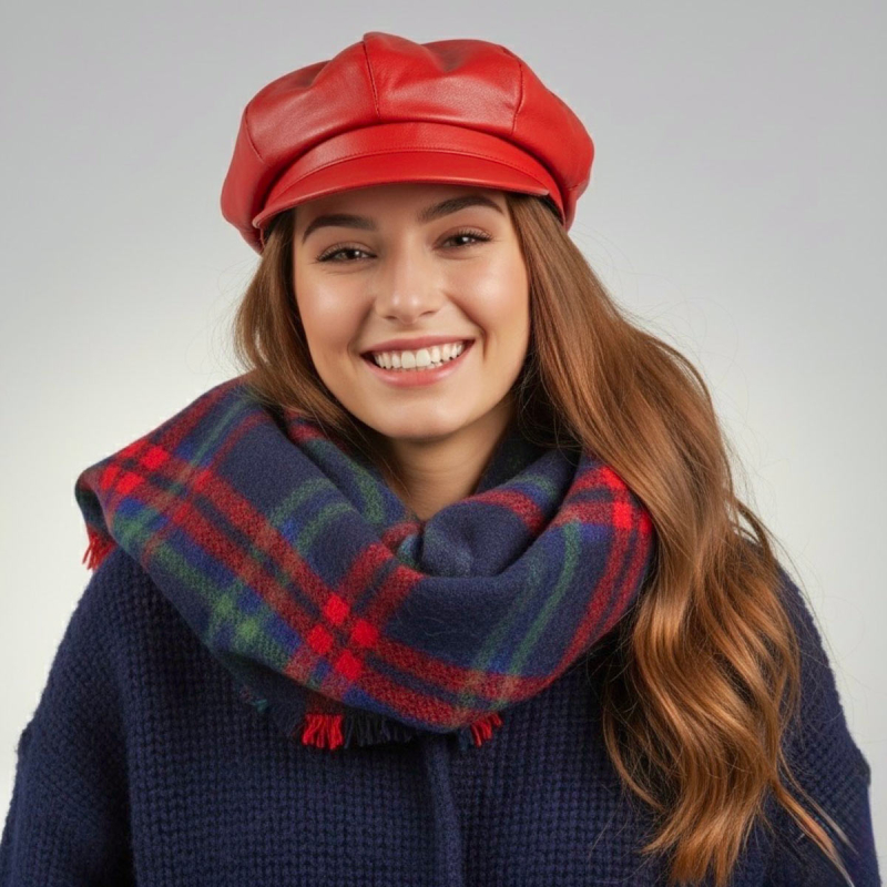 Rød dame skindhat - blød lammeskind - Freja skind