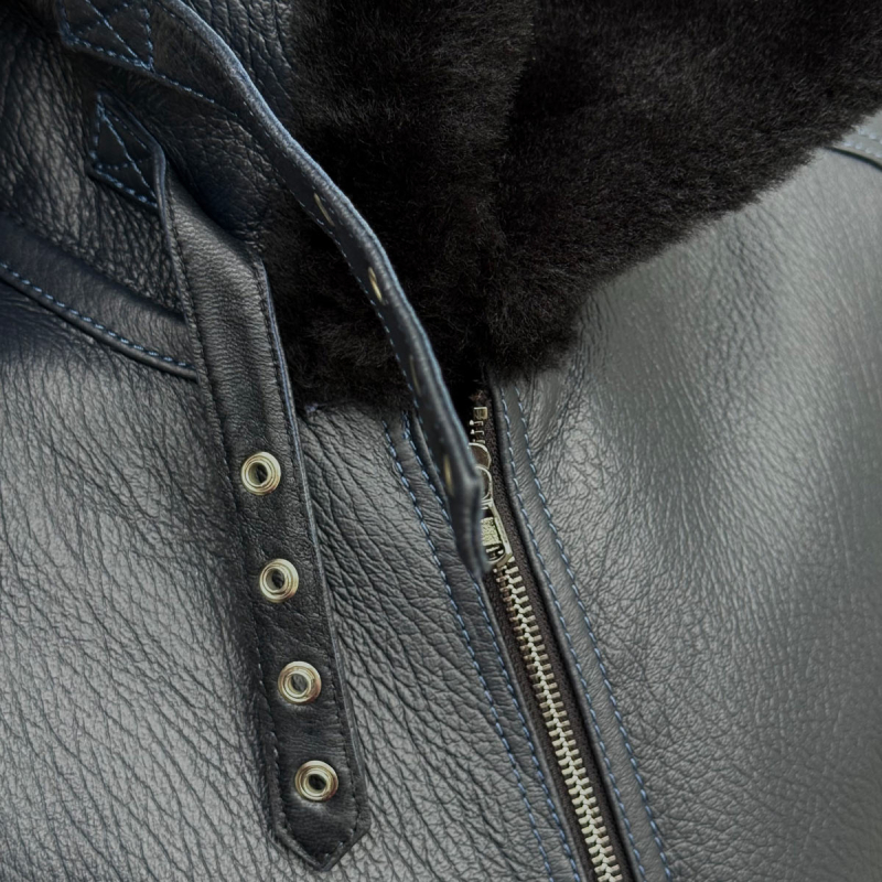 Jeffrey herre rulamsjakke - bomberjakke - Pilotjakke - Mørk blå - Freja skind