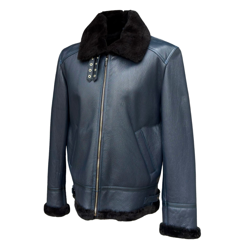 Jeffrey herre rulamsjakke - bomberjakke - Pilotjakke - Mørk blå - Freja skind