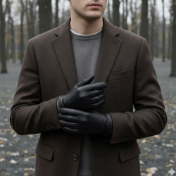 Johnson fingerhandske herre - Sort skind - Levinsky