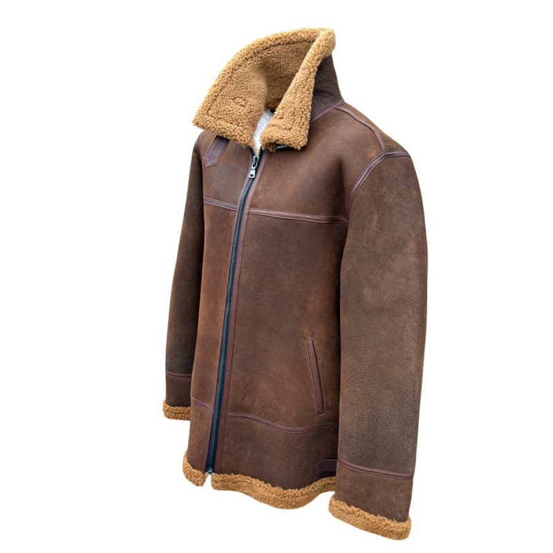 Bronco herre rulamsjakke - Varm vinterjakke - Brun - Freja skind