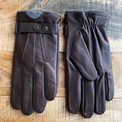 Brun herre skindhandske - Blød lammeskind med strikfoer af uld - Freja skind