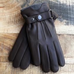 Brun herre skindhandske - Blød lammeskind med strikfoer af uld - Freja skind