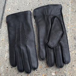 Sort læderhandske herre - Hjortskind med uldfoer - Natures collection - Freja skind