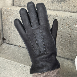 Sort læderhandske herre - Hjortskind med uldfoer - Natures collection - Freja skind