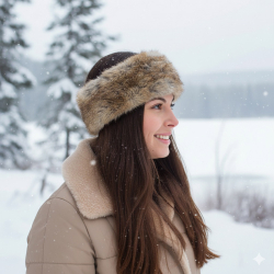 Pels pandebånd i strikket kanin - Brunmix 30617