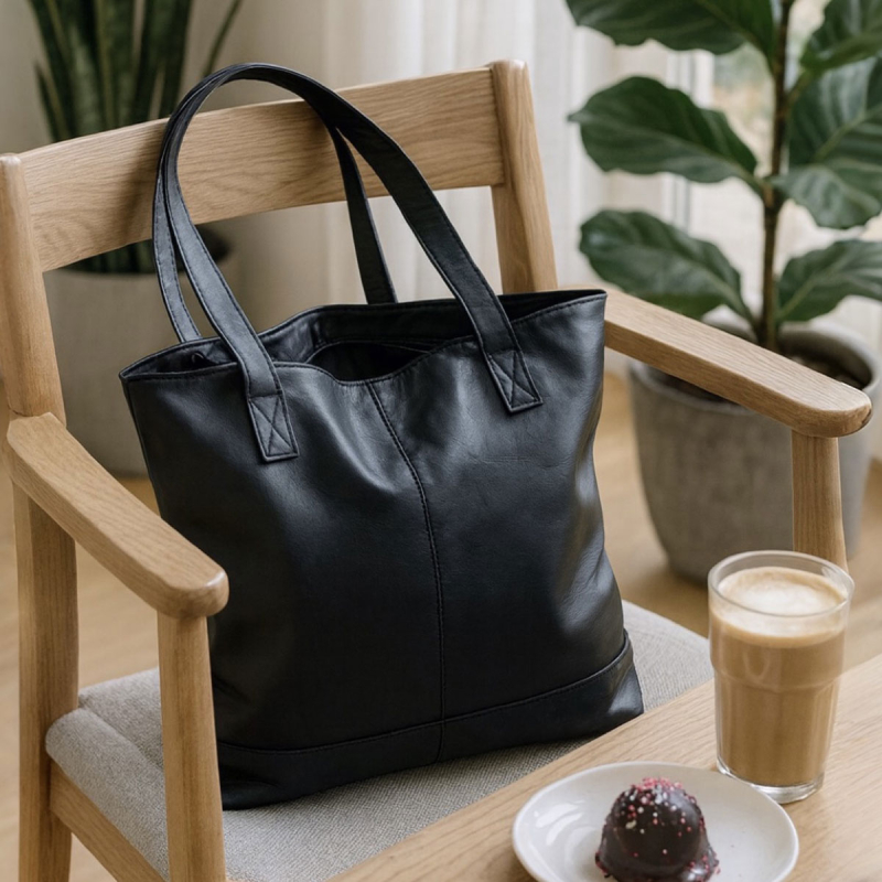 Valencia shopper i svart buffelläder - dragkedjestängning - Freja Skind