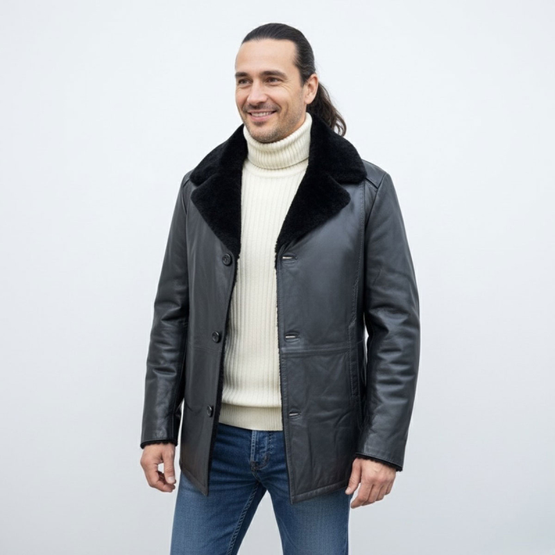 Calgary herre rulamsjakke - Varm vinterjakke i grå rulam - Freja skind