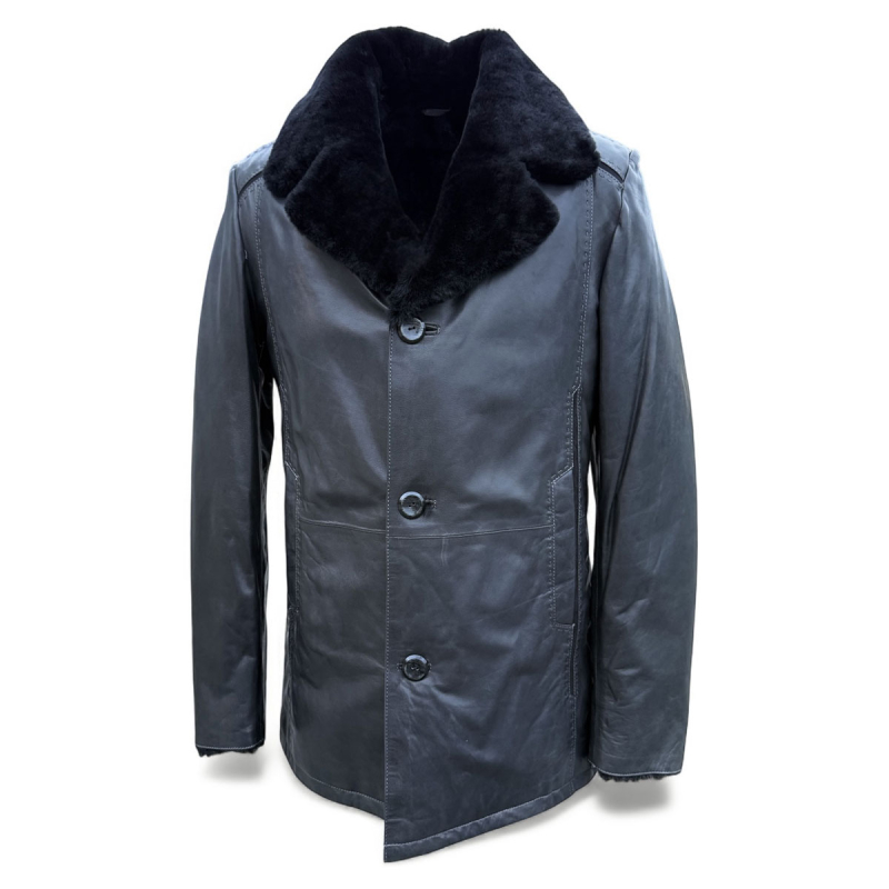 Calgary herre rulamsjakke - Varm vinterjakke i grå rulam - Freja skind