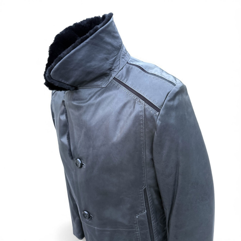 Calgary herre rulamsjakke - Varm vinterjakke i grå rulam - Freja skind