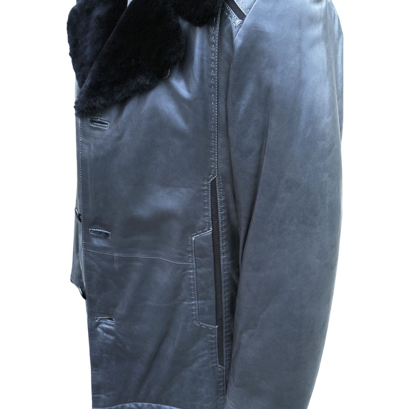 Calgary herre rulamsjakke - Varm vinterjakke i grå rulam - Freja skind