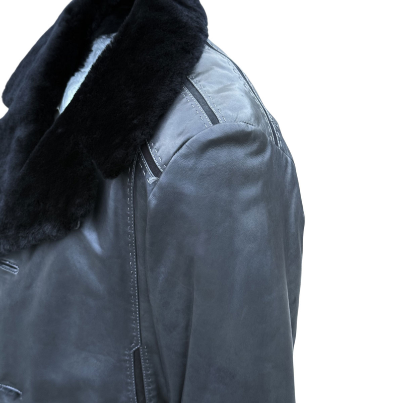 Calgary herre rulamsjakke - Varm vinterjakke i grå rulam - Freja skind