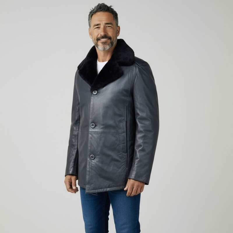 Calgary herre rulamsjakke - Varm vinterjakke i grå rulam - Freja skind