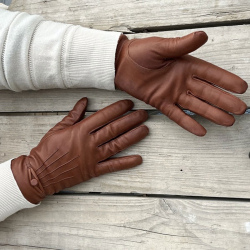 Linda dame skindhandske - Blød cognac skind - Freja skind